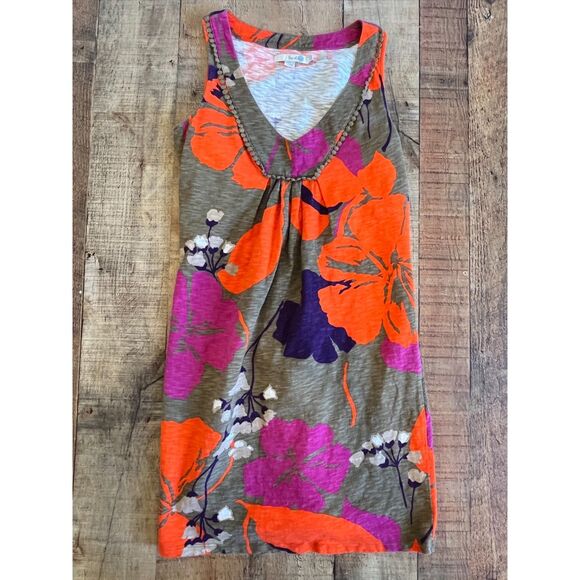 Boden Tarifa Knit Shift Dress V-Neck Orange Floral Hibiscus Size 4R Mini - Picture 6 of 6